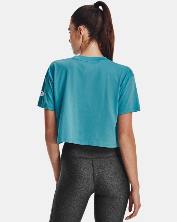 Women's UA Rest Day Verbiage Crop Short Sleeve in Blue image number 1